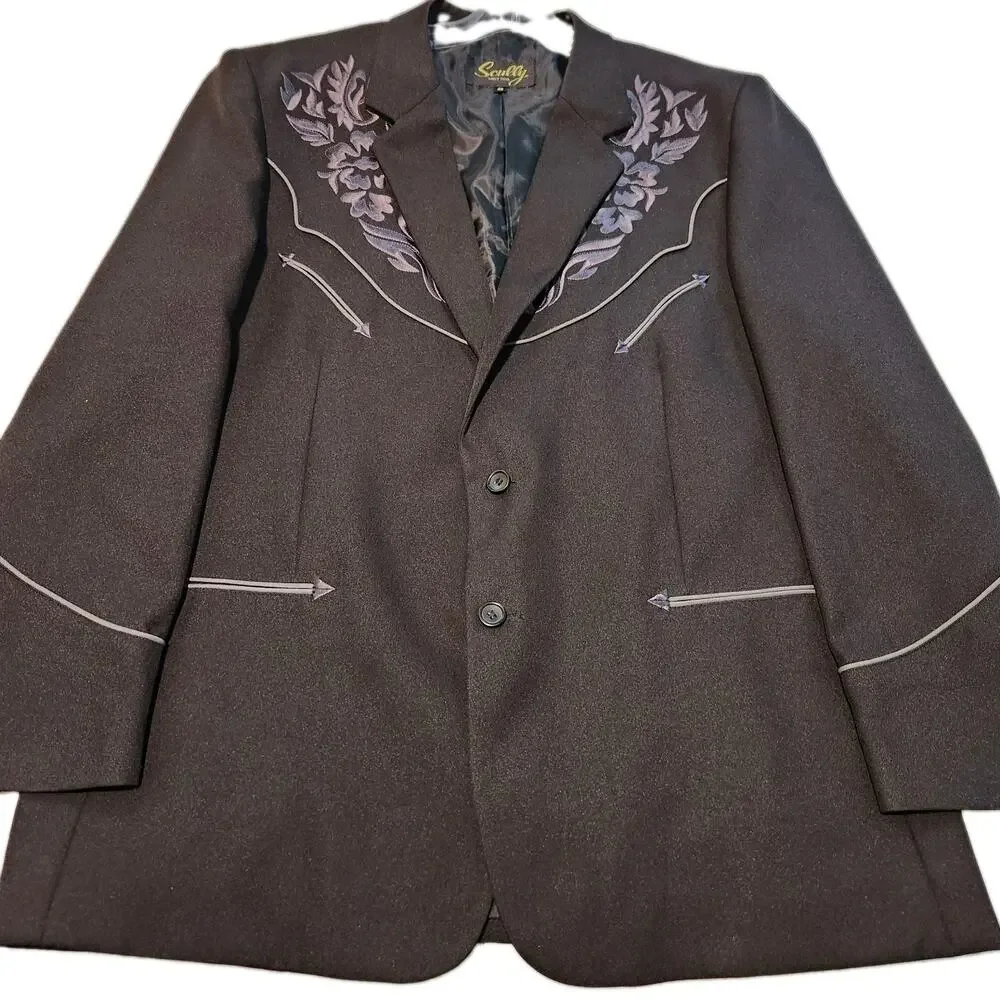 Scully Western Blazer Smile Pockets Mens Sz 48 Embroidered Rodeo Vented Jacket